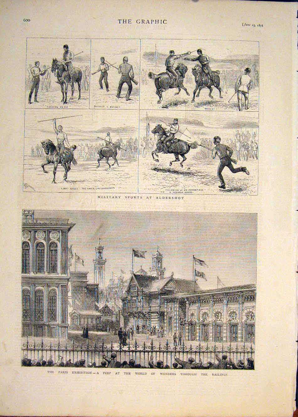 Old Antique Print Military Sports Aldershot Paris Exhibition London 1878 19th