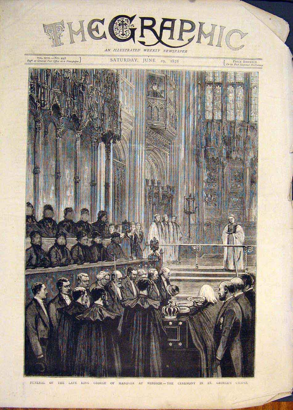 Original Old Antique Print Funeral King George Hanover Windsor Ceremony 1878