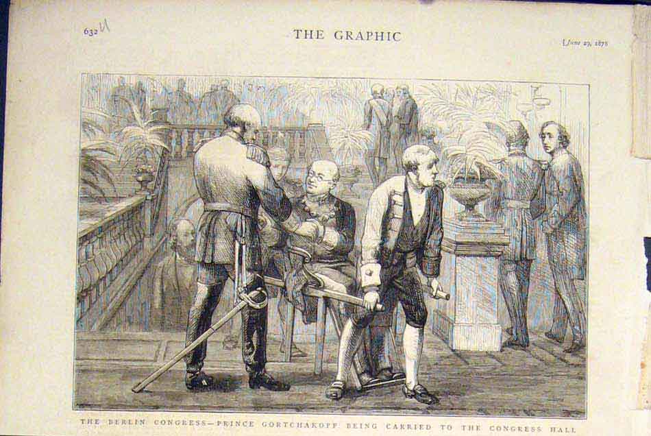 Original Old Antique Print Berlin Congress Prince Gortchakoff Radziwell 1878