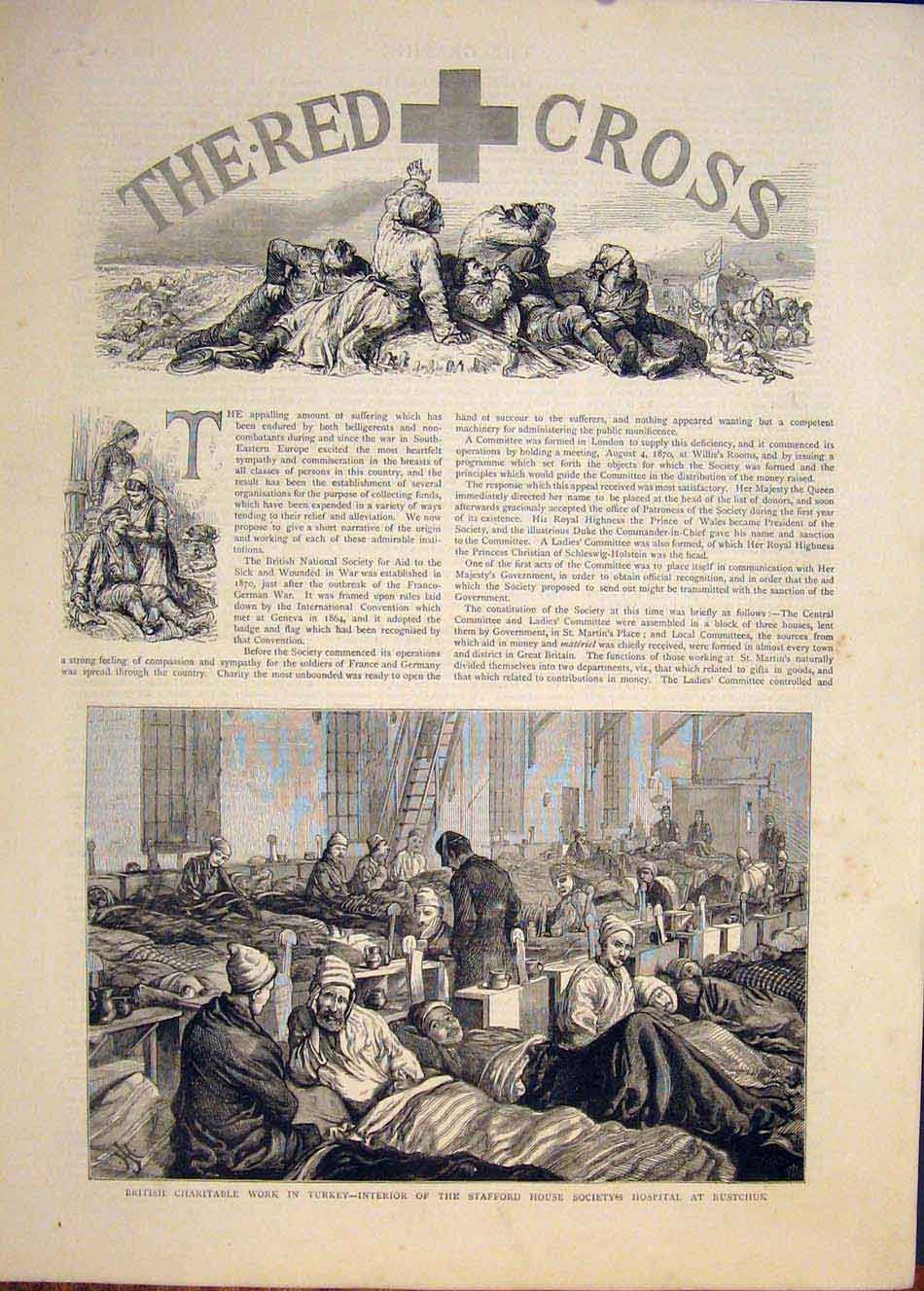 Original Old Antique Print British Charity Work Turkey Hospital Charitable 1878