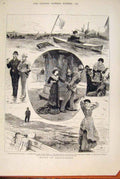 Original Old Antique Print Matty Greysparkle Sketches Canoe Sea Beach 1879 19th