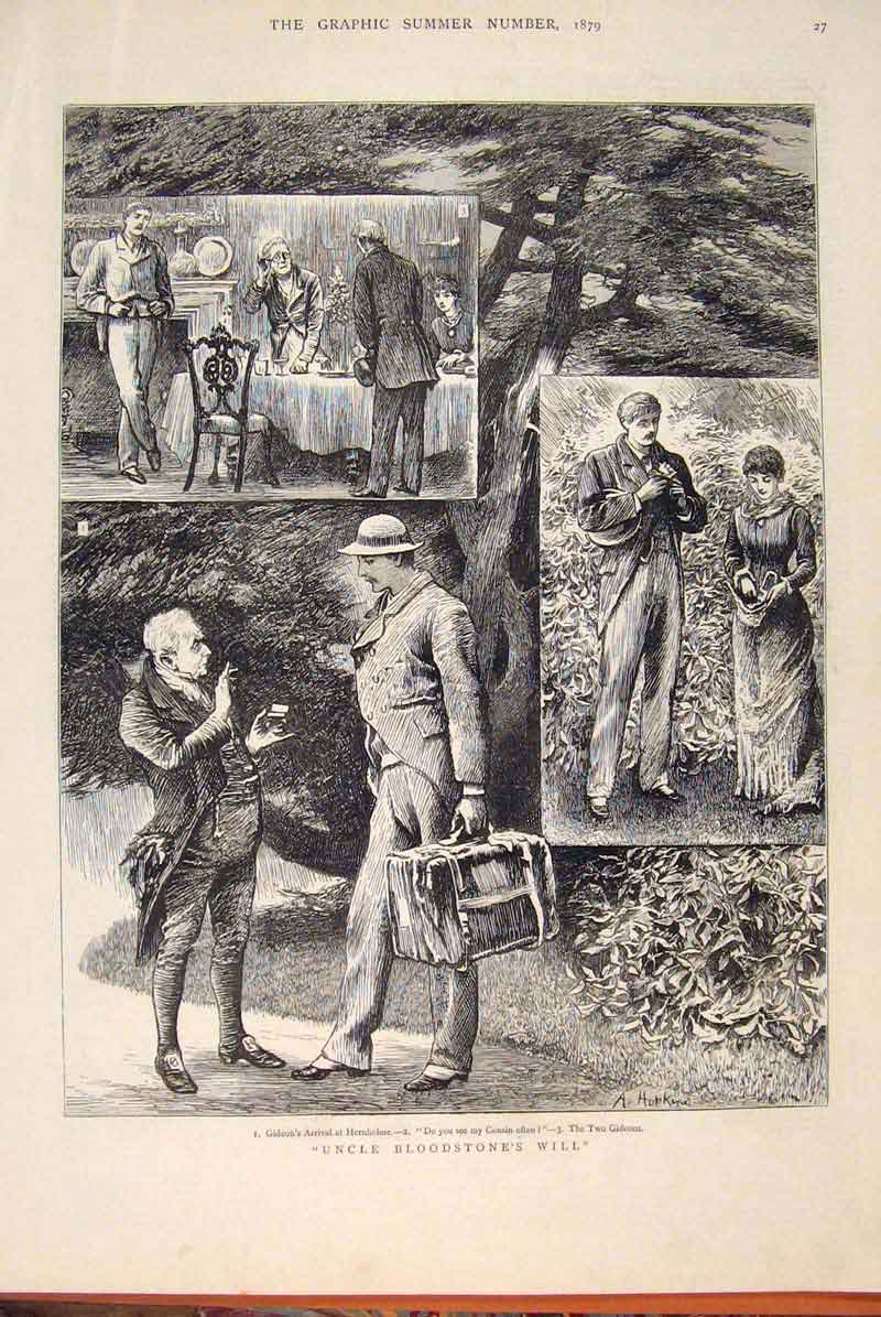 Original Old Antique Print Sketches Hernholme Uncle Bloodstone Will 1879 19th
