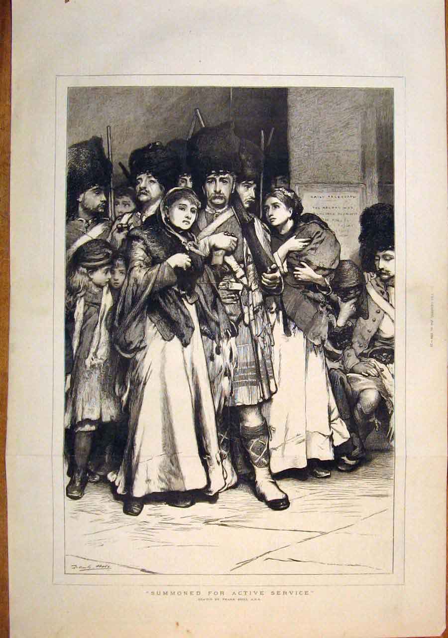 Original Old Antique Print Summoned Active Service Holl Siers Fine Art 1879