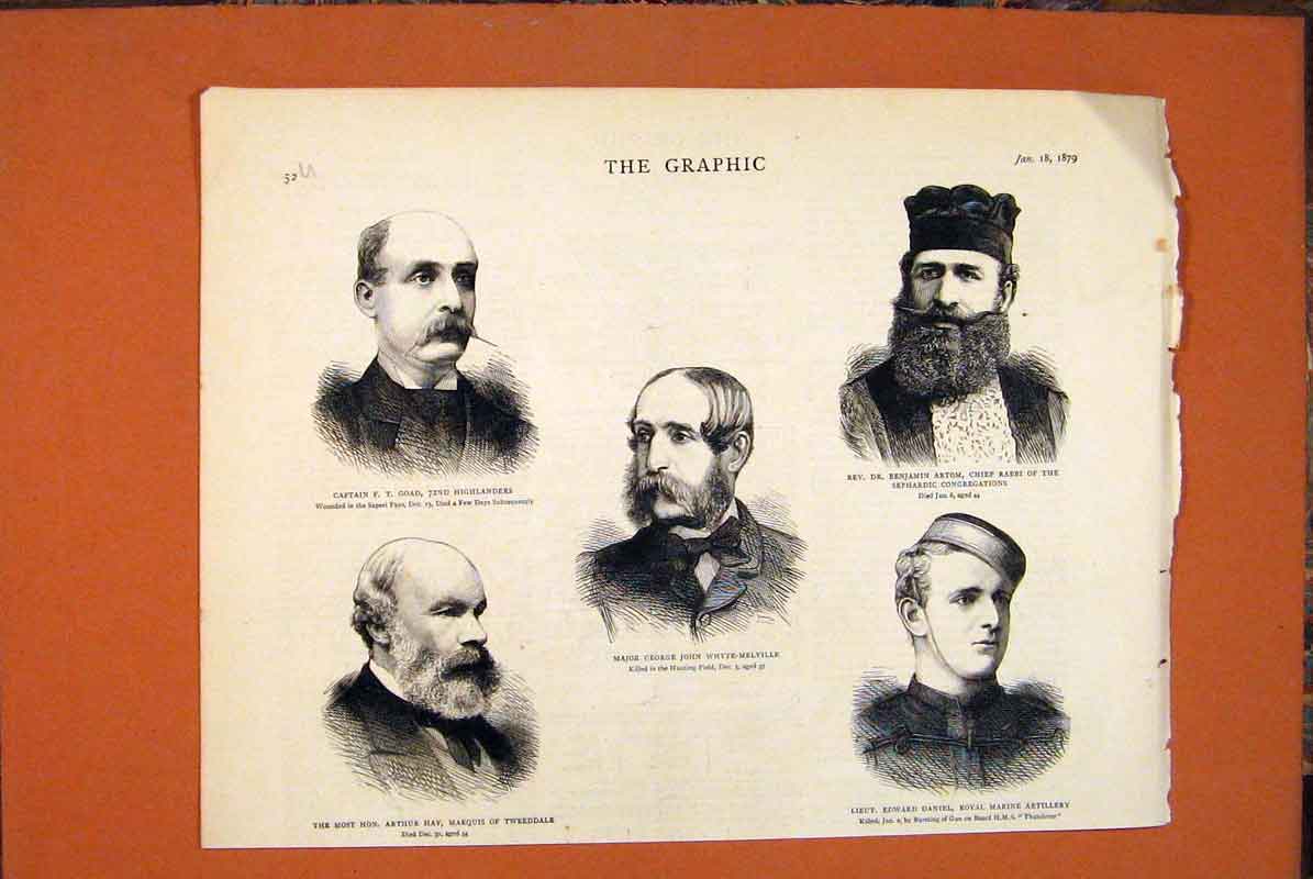 Original Old Antique Print Portrait Goad Hay Daniel Whyte-Melville Artom 1879