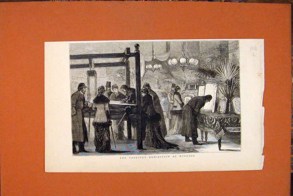 Original Old Antique Print Tapestry Exhibition Windsor London 1879 Victorian