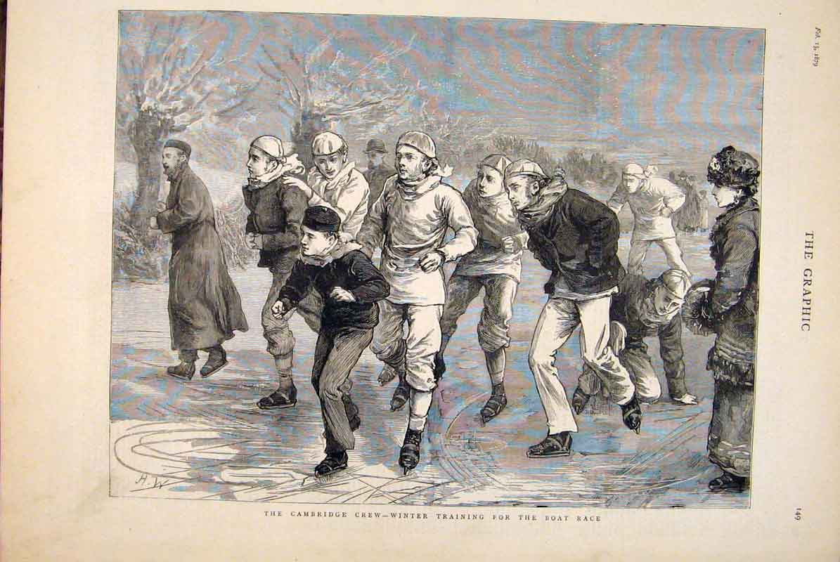Original Old Antique Print Cambridge Crew Boat Race University Training 1879