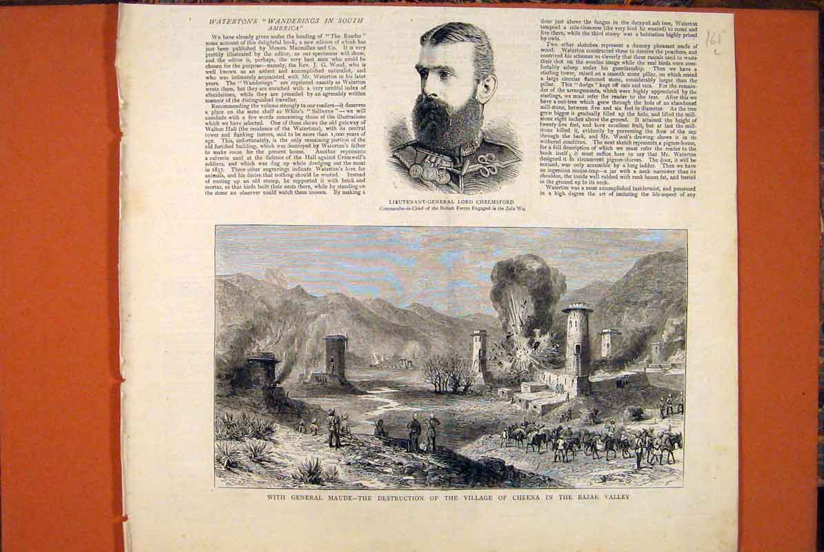 Old Antique Print Portrait Chelmsford Zulu War Maude Cheena Village Bazar