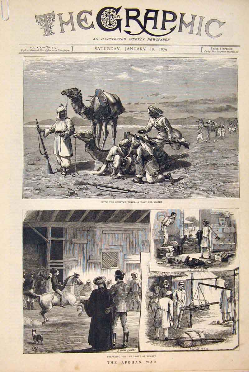 Original Old Antique Print Afghan War Bombay Quettah Jellalabad 1879 Victorian