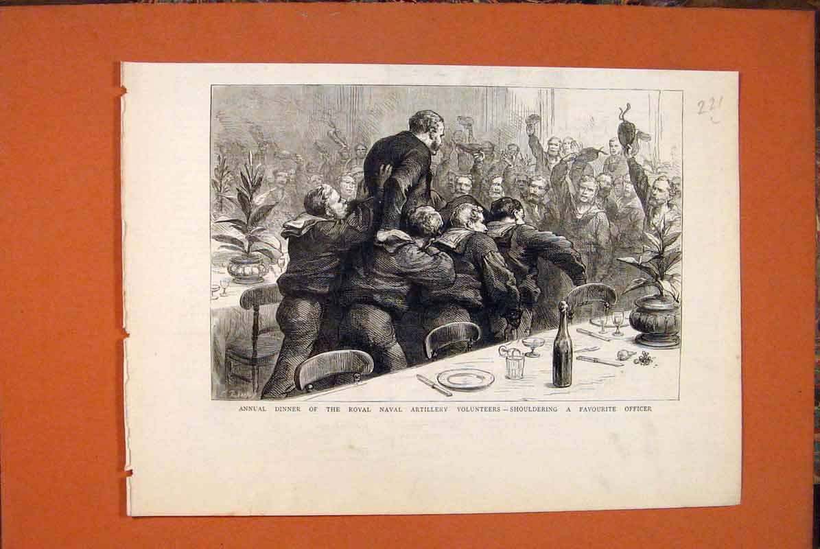 Original Old Antique Print Royal Naval Artillery Volunteers Dinner Officer 1879