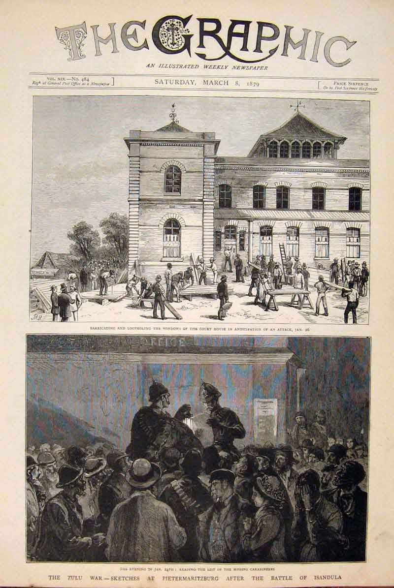 Original Old Antique Print Court Zulu War Pietermaritzburg Isandula Battle 1879