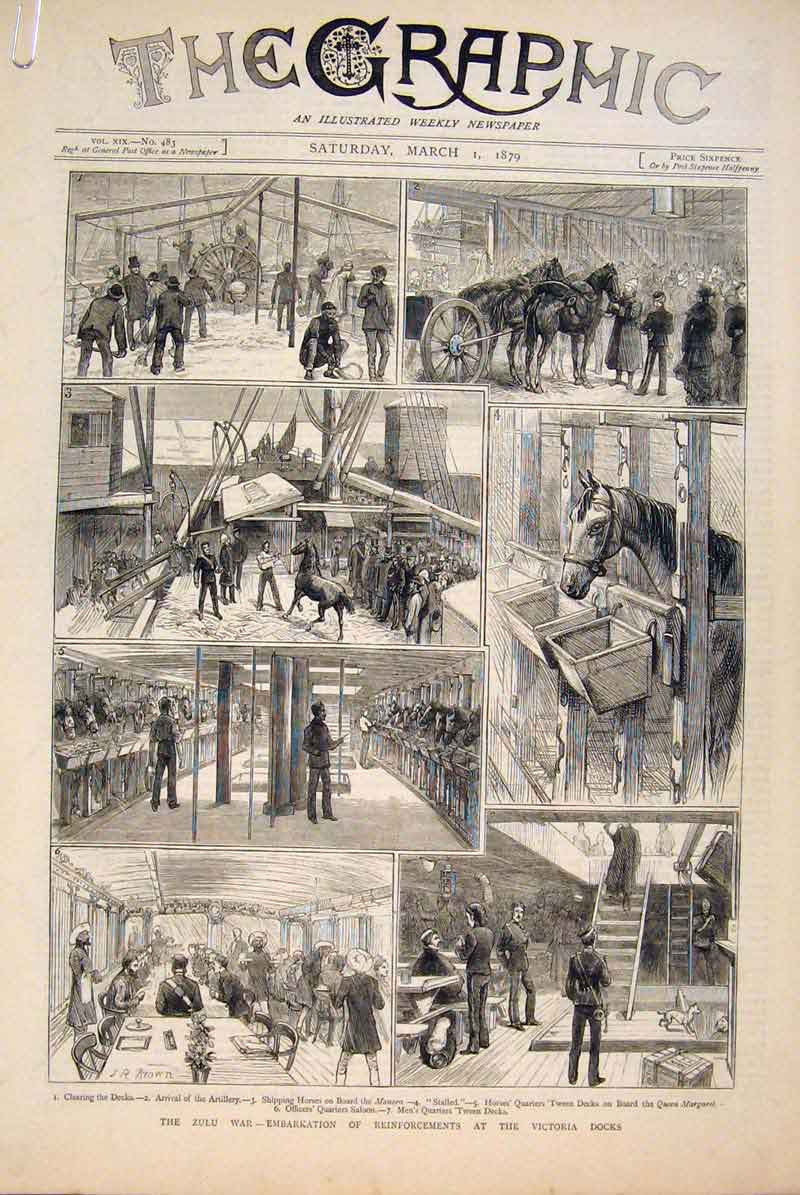 Old Antique Print Zulu War Victoria Docks Troops Waterfall Chelsea 1879 19th
