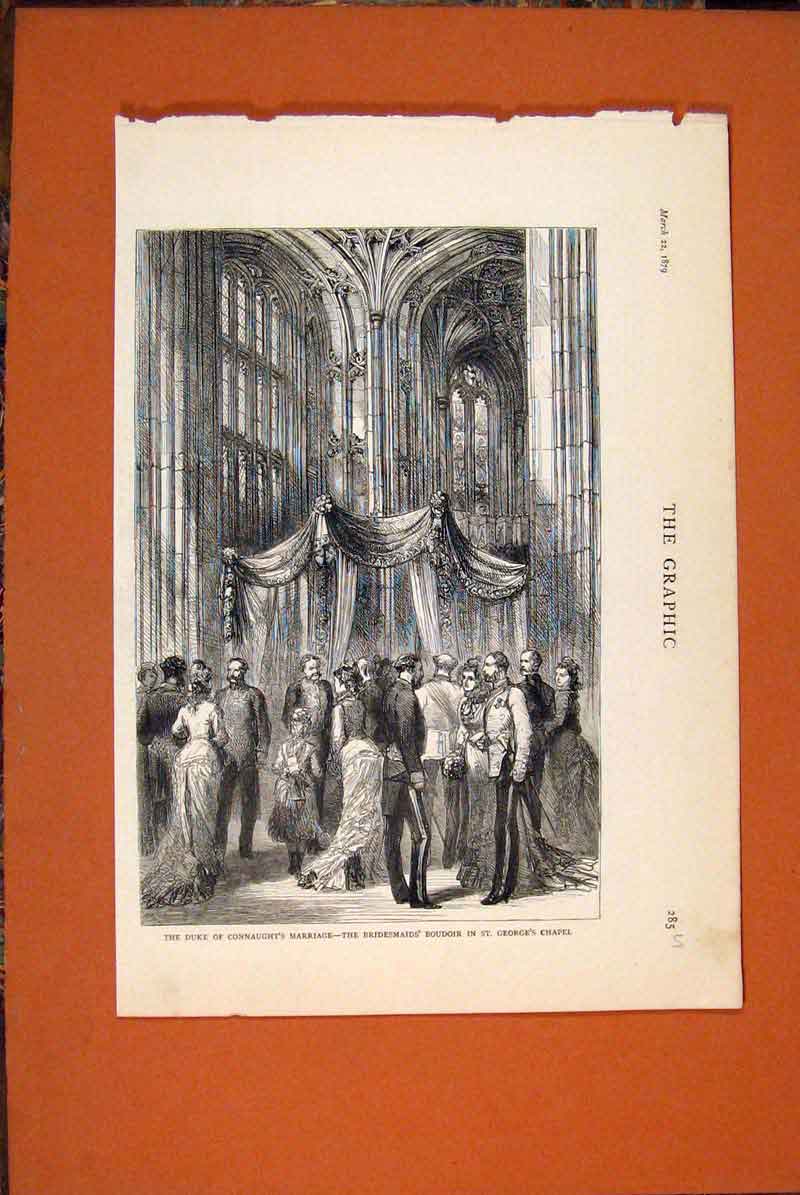 Original Old Antique Print Duke Connaught Marriage Bridesmaids St George Chapel
