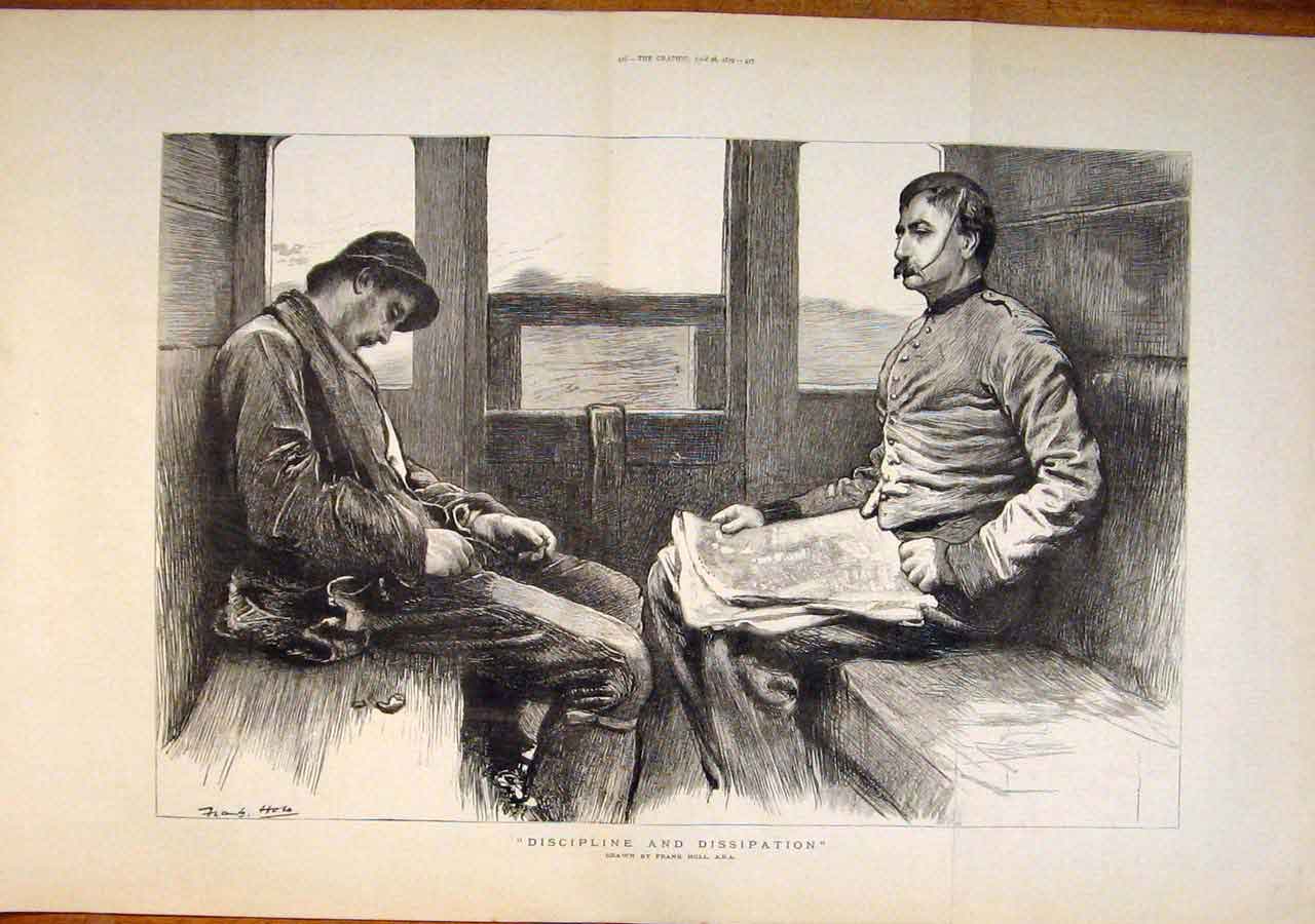 Original Old Antique Print Discipline Dissipation Holl Passengers Fine Art 1879