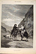 Old Antique Print Pleasan Tmeeting Louis Guy Fine Art 1879 Dogs Horse Men 19th