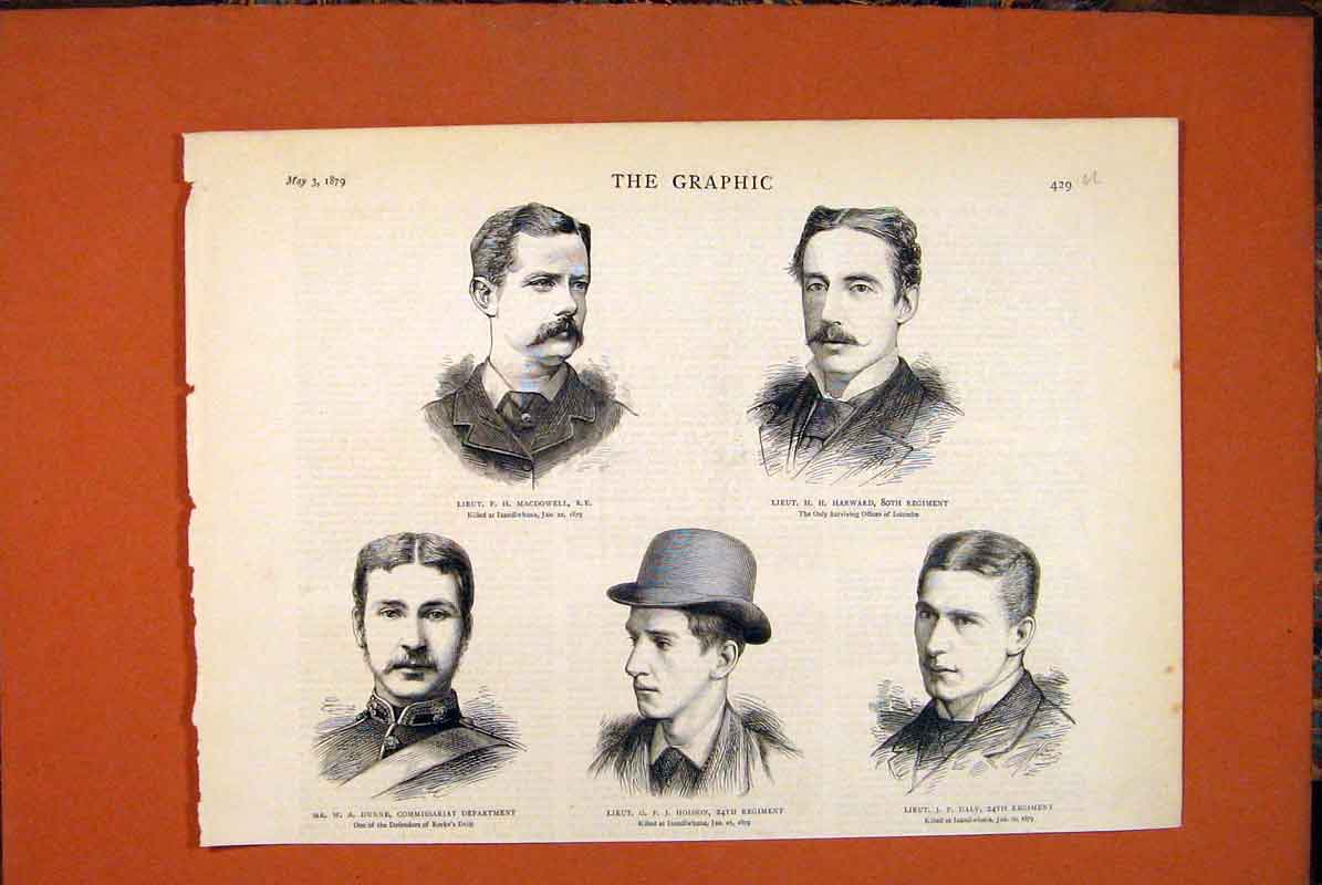 Original Old Antique Print Macdowell Harward Dunne Hodson Daly Africa Zulu War