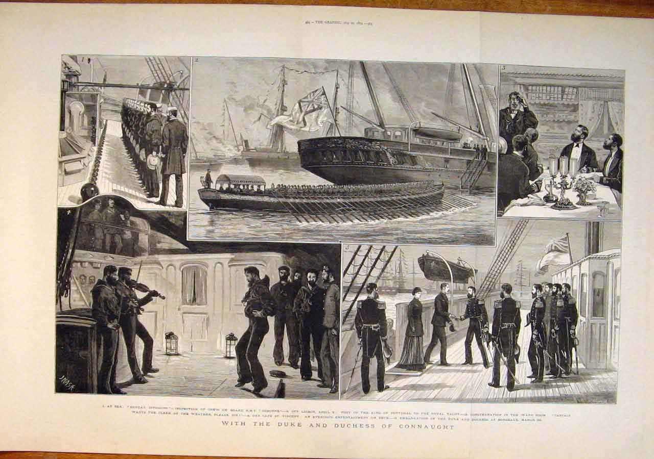 Original Old Antique Print Duke Duchess Connaught Royal Yacht Hms Osborne 1879
