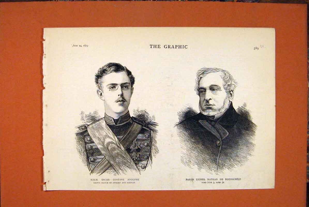 Old Antique Print Portrait Adolphie Prince Sweden Baron Rothschild 1879 19th