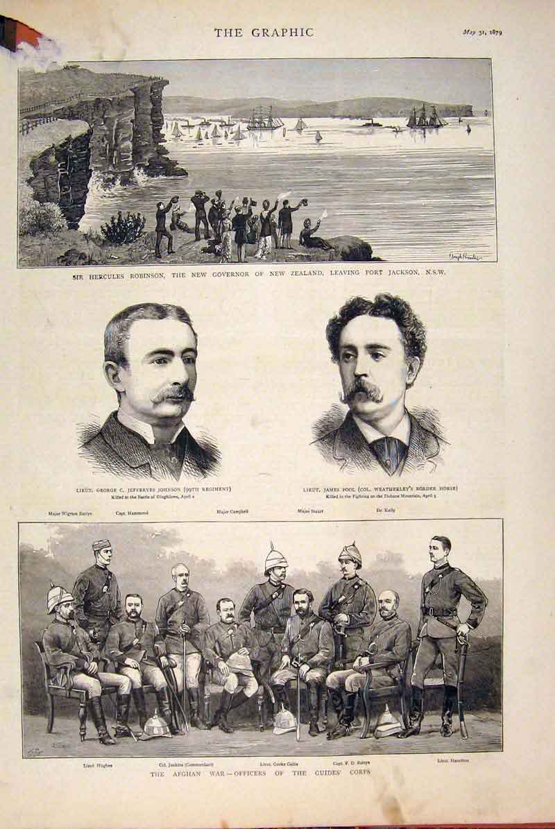 Original Old Antique Print Johnson Pool Africa Afghan War Officers New Zealand