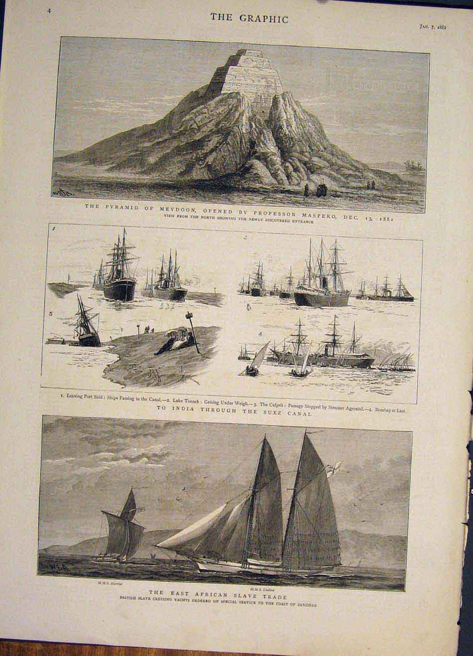 Original Old Antique Print African Slave Trade Africa Meydoon Maspero Suez Canal