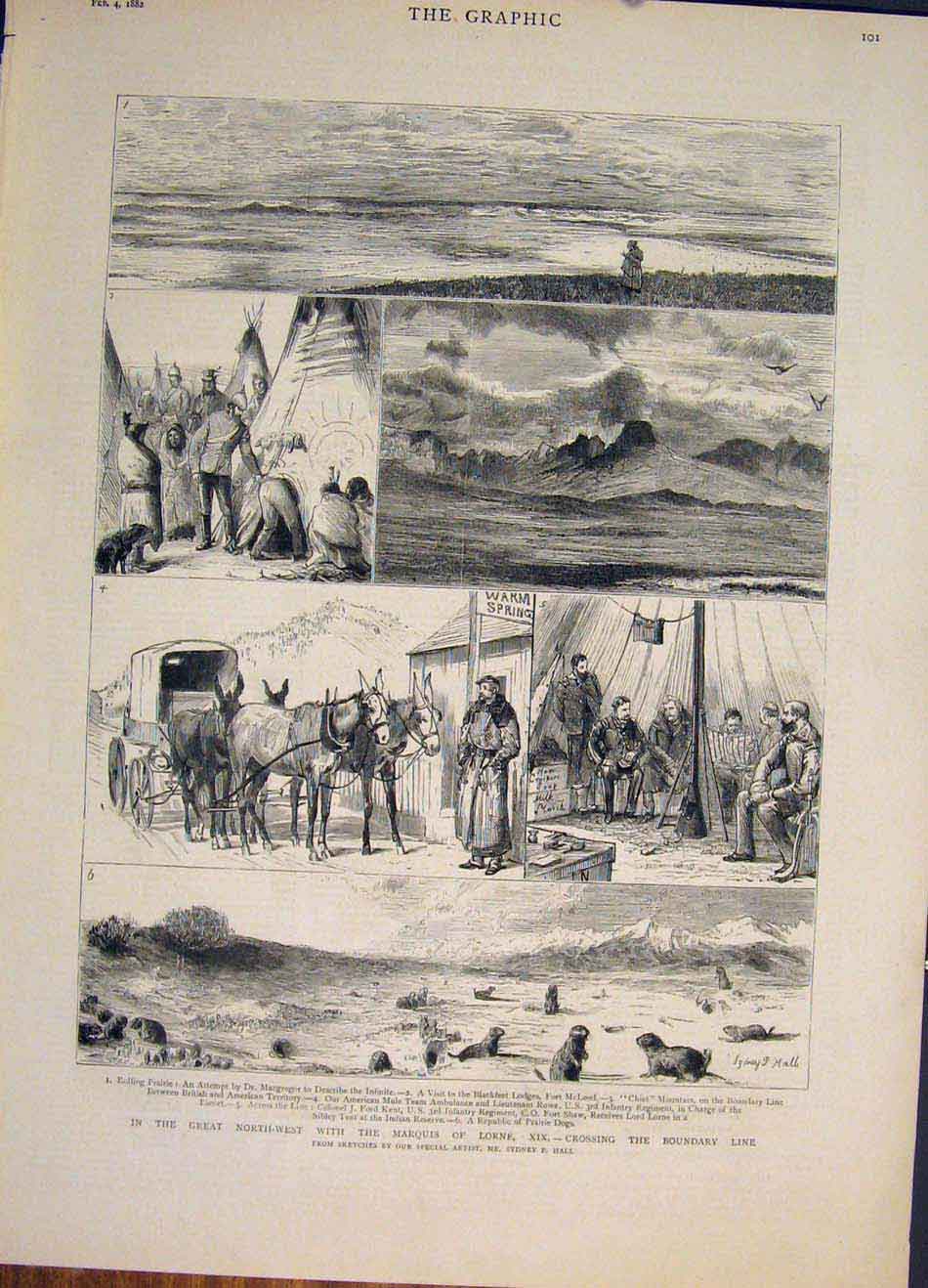 Original Old Antique Print Marquis Lorne America Hall Sketch Prairie 1882 19th