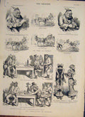 Old Antique Print Art Caricature Germany Barber Conspiracy Sketches 1882 19th
