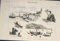 Original Old Antique Print Mentone Fete Sketches Sketch Boats Harbour 1882 19th