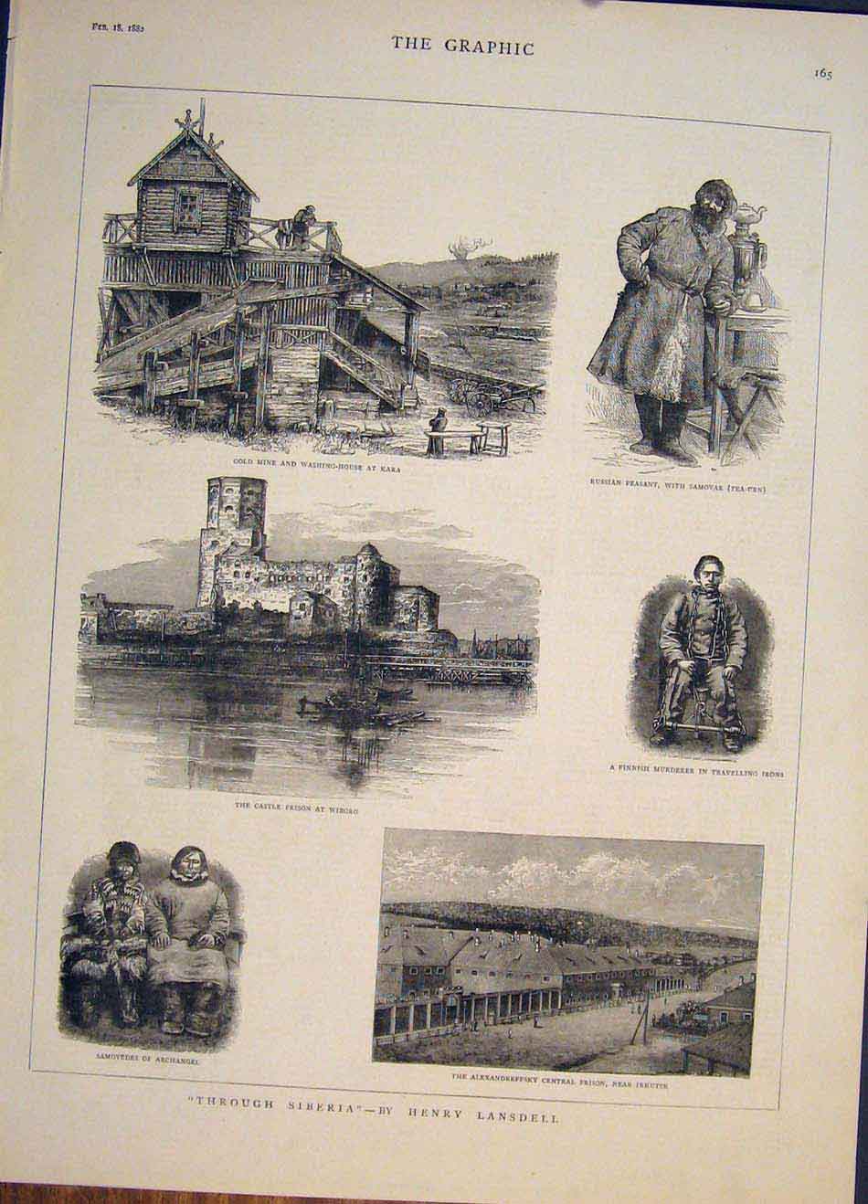 Original Old Antique Print Siberia Lansdell Sketches Irkutsk Castle Prison 1882