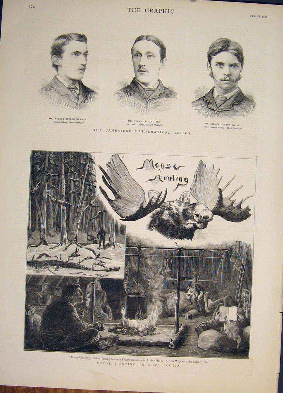 Original Old Antique Print Portrait Cambridge Herman Yeo Loney Moose Hunt Canada
