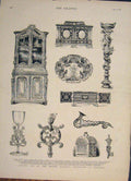 Old Antique Print Brussels Ancient Art Furniture Exhibition Cabinet 1882 19th