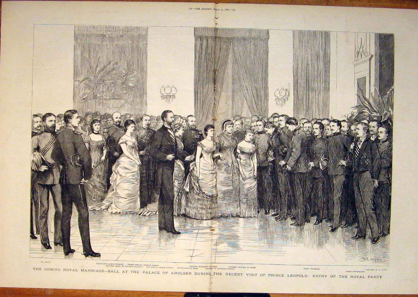 Original Old Antique Print Palace Arolsen Royal Marriage LeopBall Albany 1882
