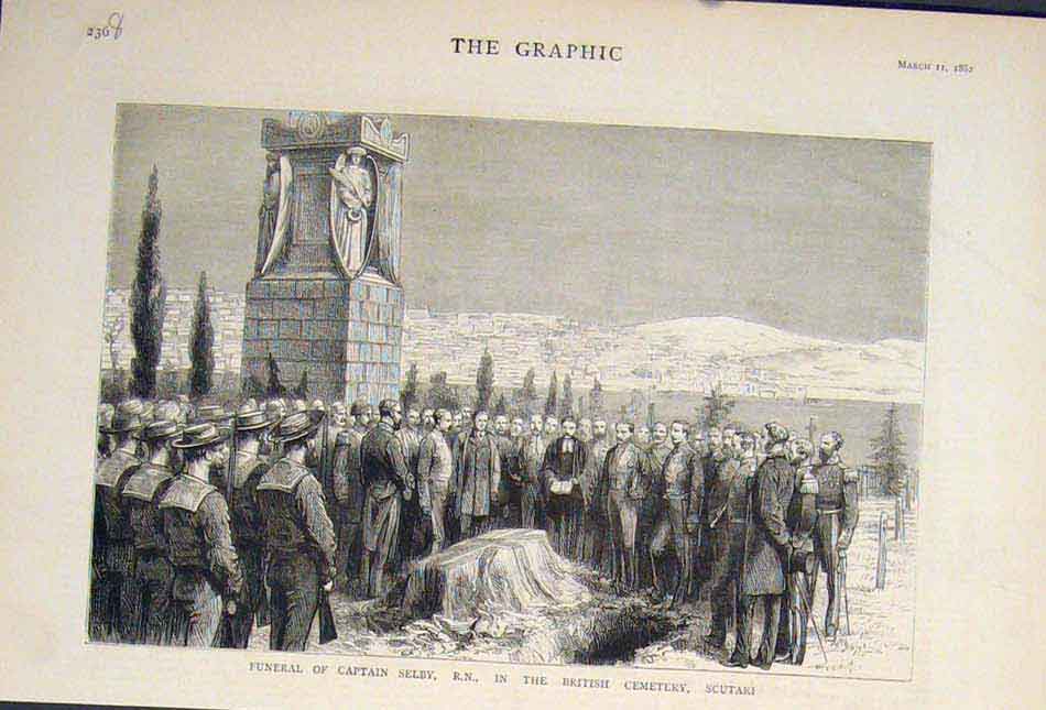 Original Old Antique Print Funeral Captain Selby British Cemetery Scutari 1882