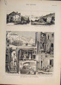 Original Old Antique Print Mentone Chalet De Rosiers Villa Olive Sketches 1882