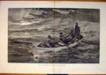 Original Old Antique Print Wreck Survivors Life-Boat Life Boat Sea 1882 19th