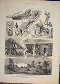 Original Old Antique Print Yachting Yacht Ceylon Bombay India Fripp 1882 19th