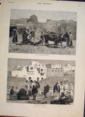 Old Antique Print Egypt Sketches Chaff Cutting Machine Market Place Cairo