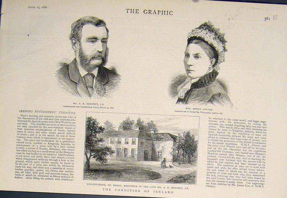 Old Antique Print Portrait Herbert Smythe Ireland Kerry Killentierna 1882 19th