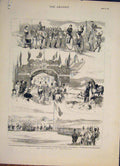 Original Old Antique Print Volunteers Portsmouth Portland Hall Cosham 1882 19th