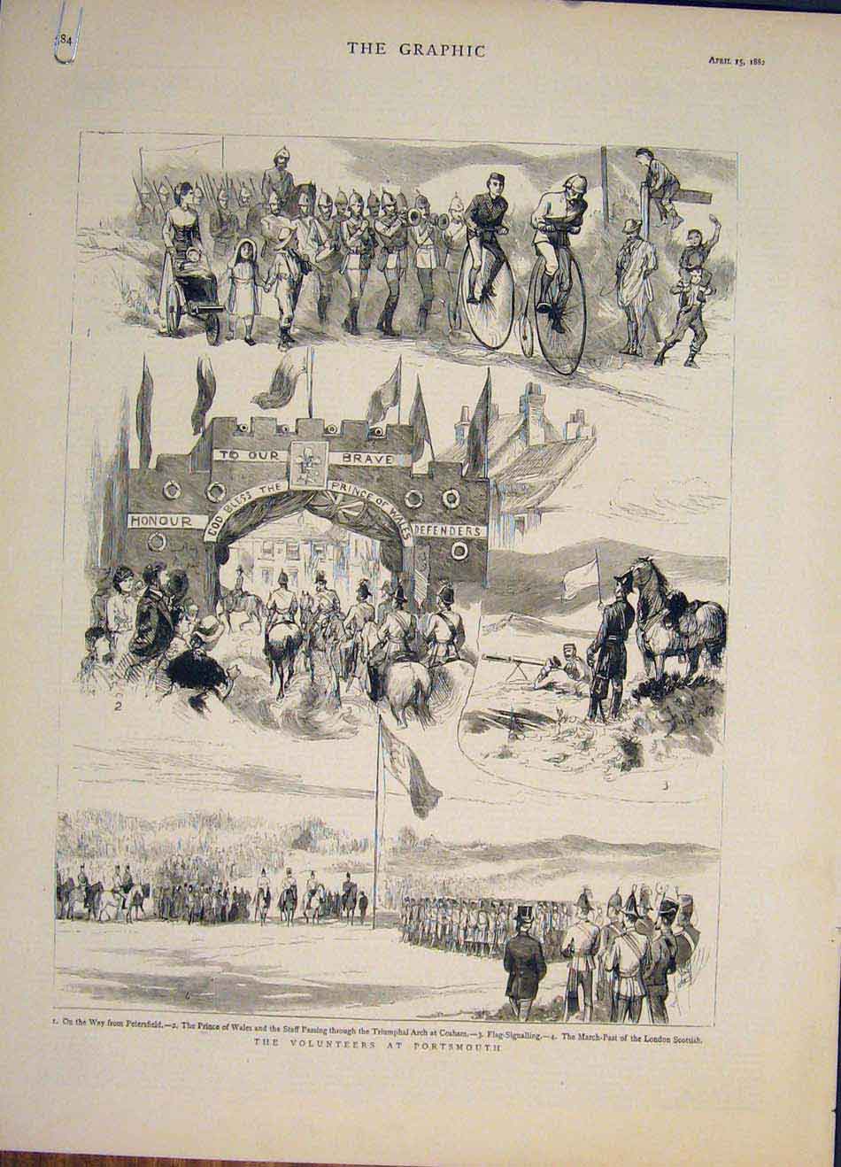 Original Old Antique Print Volunteers Portsmouth Portland Hall Cosham 1882 19th