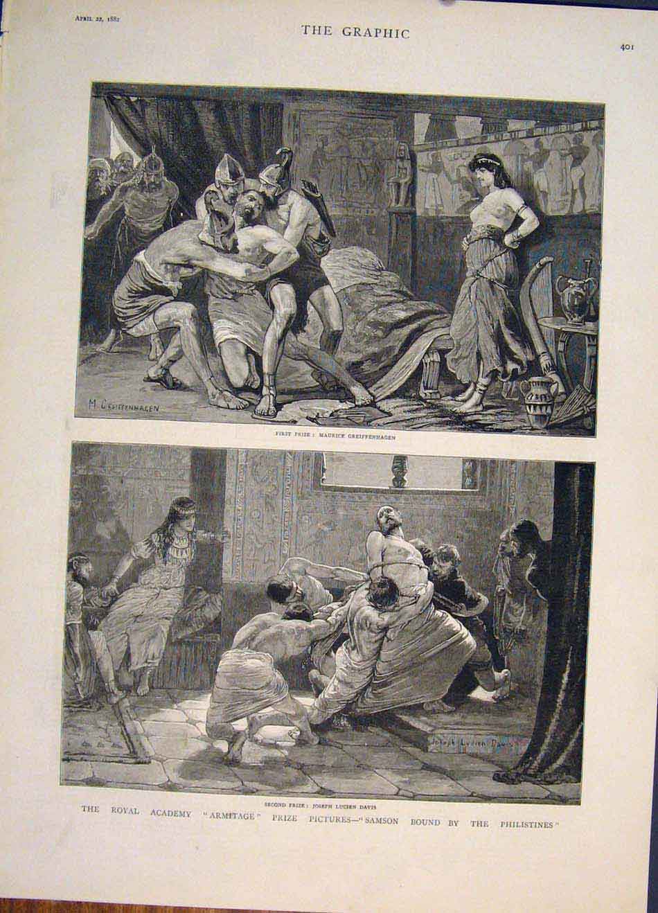 Original Old Antique Print Royal Academy Greiffenhagen Davis Fine Art 1882 19th