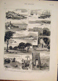 Original Old Antique Print Sketches Cannes Cathedral Garden France 1882 19th
