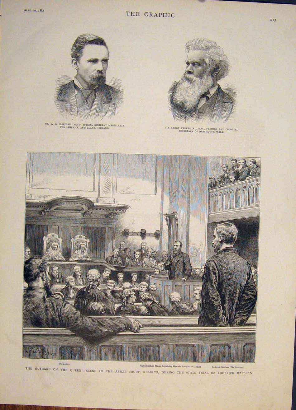 Old Antique Print Portrait Lloyd Ireland Parkes Assize Court Maclean 1882 19th