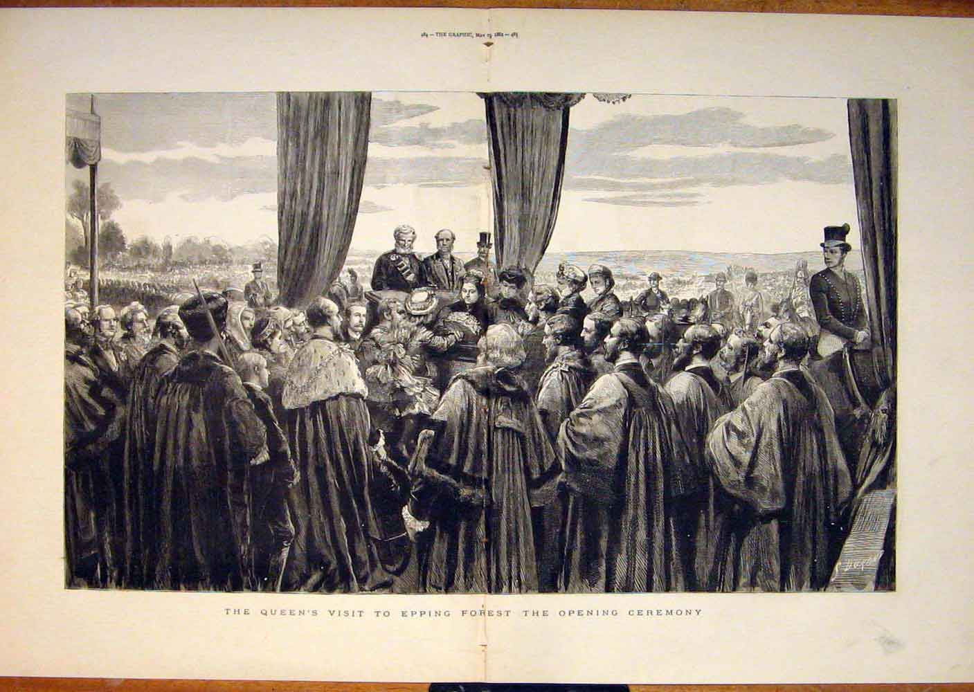 Original Old Antique Print Epping Forest Queen Elizabeth Ceremony 1882 19th