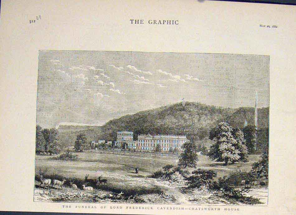 Old Antique Print Funeral Lord Frederick Cavendish Chatsworth House 1882 19th