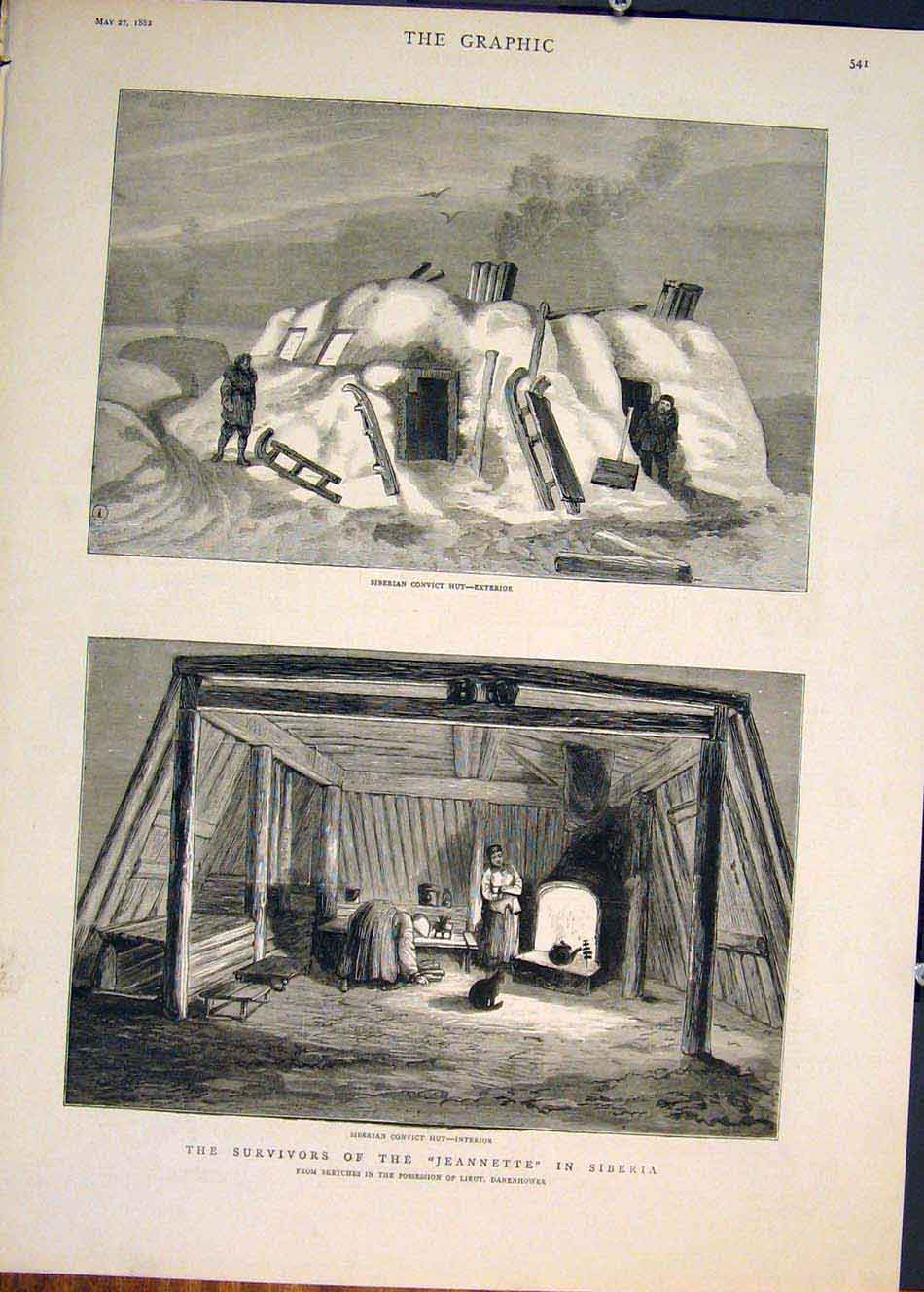 Original Old Antique Print Jeannette Survivors Siberia Danenhower Siberian 1882