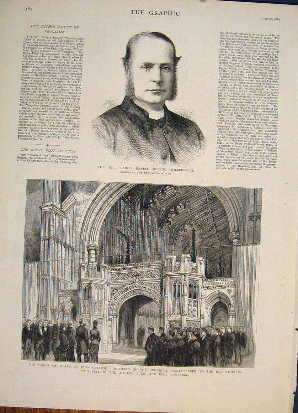 Old Antique Print Portrait Wilberforce Prince Wales Eton Coolege Memorial