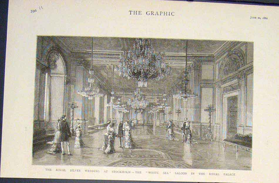 Original Old Antique Print Royal Silver Wedding Stockholm Germany Palace 1882