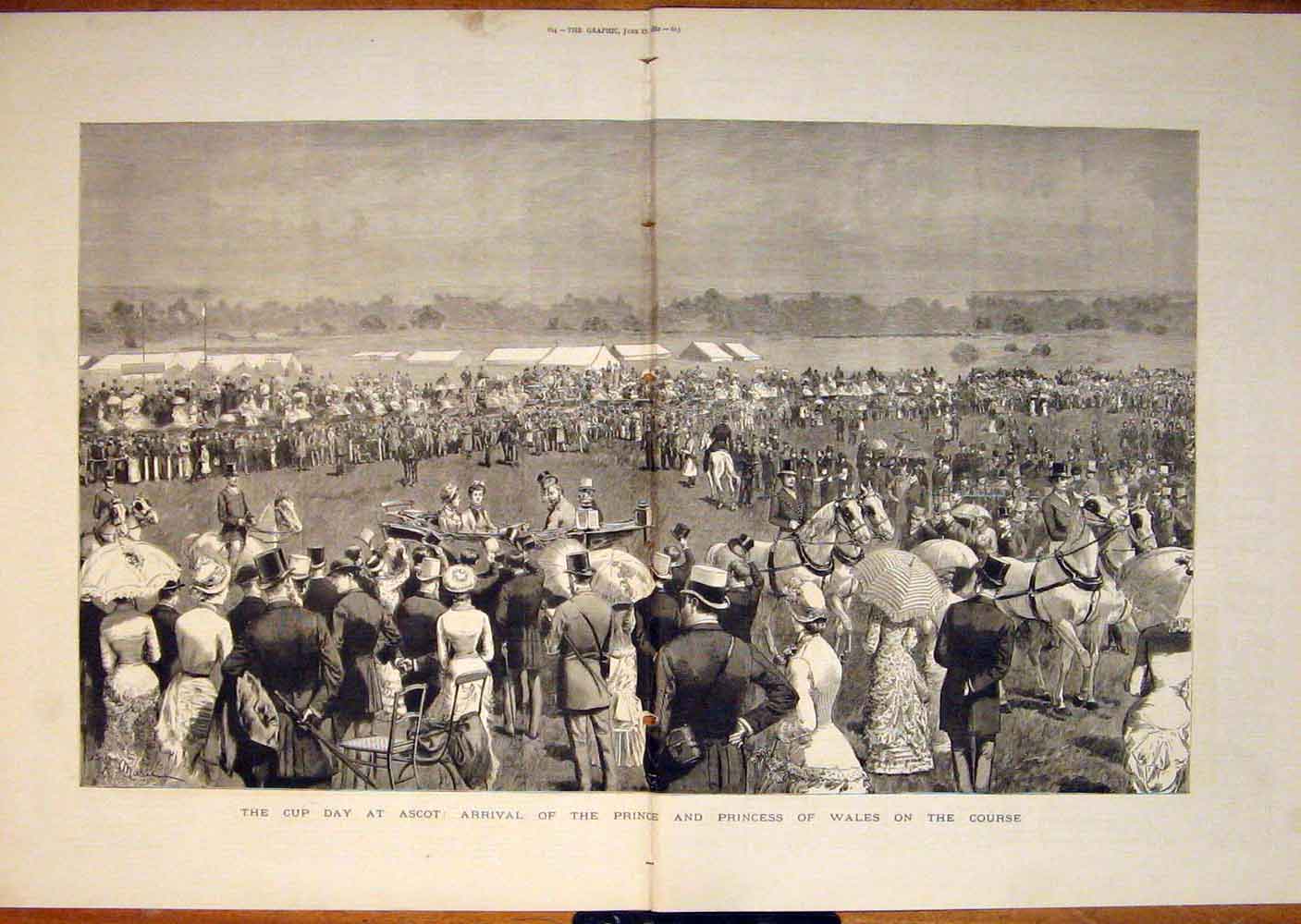 Original Old Antique Print Ascot Races Prince Princess Wales Race Course 1882