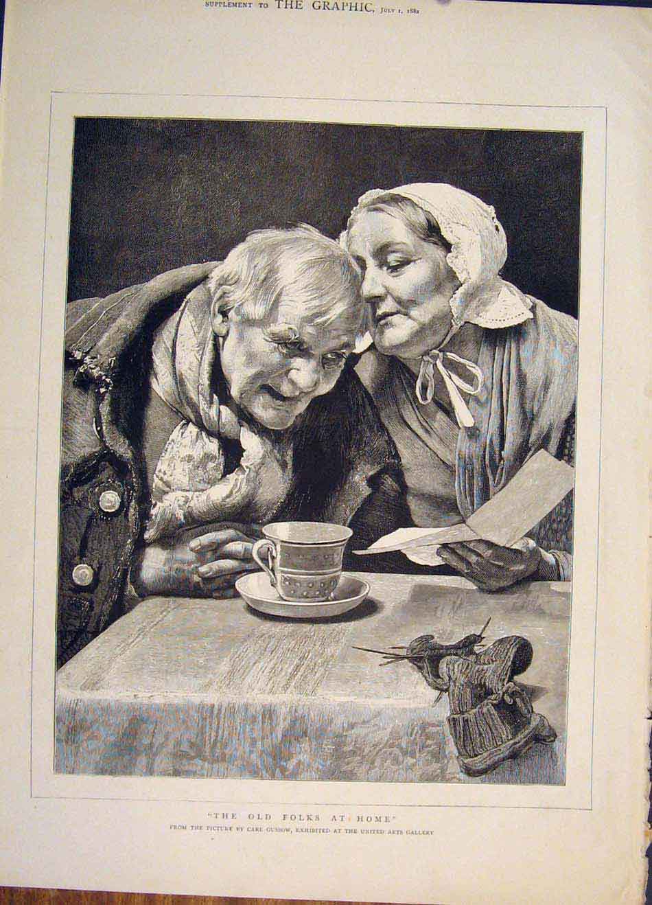 Original Old Antique Print Folks Home Carl Gussow Fine Art 1882 19th
