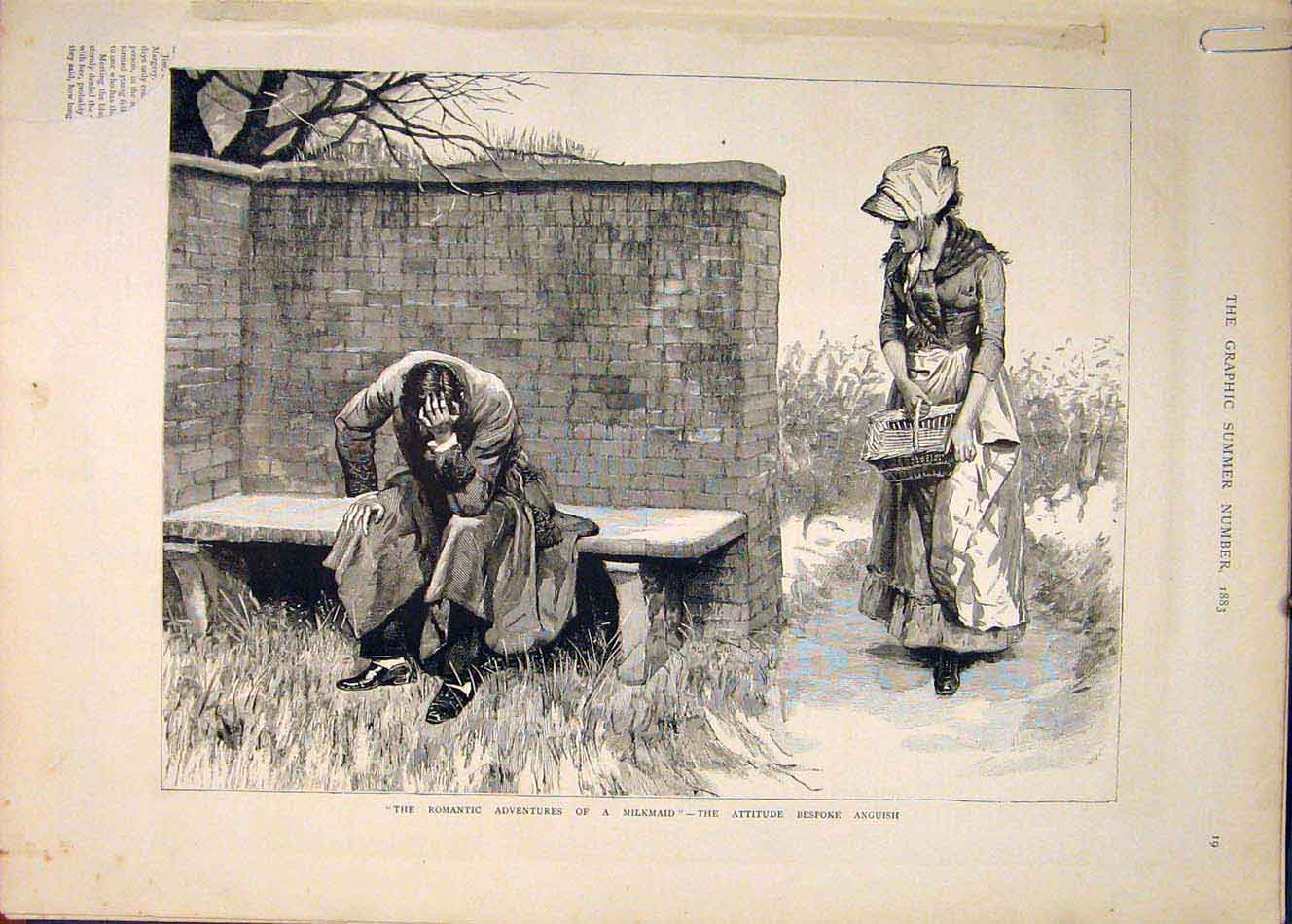 Old Antique Print Milkmaid Lady Man Reinhart Girl Gentleman Tree Romance