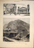 Original Old Antique Print Kingston Jamaica Fire Church Dunkerque France Rhone